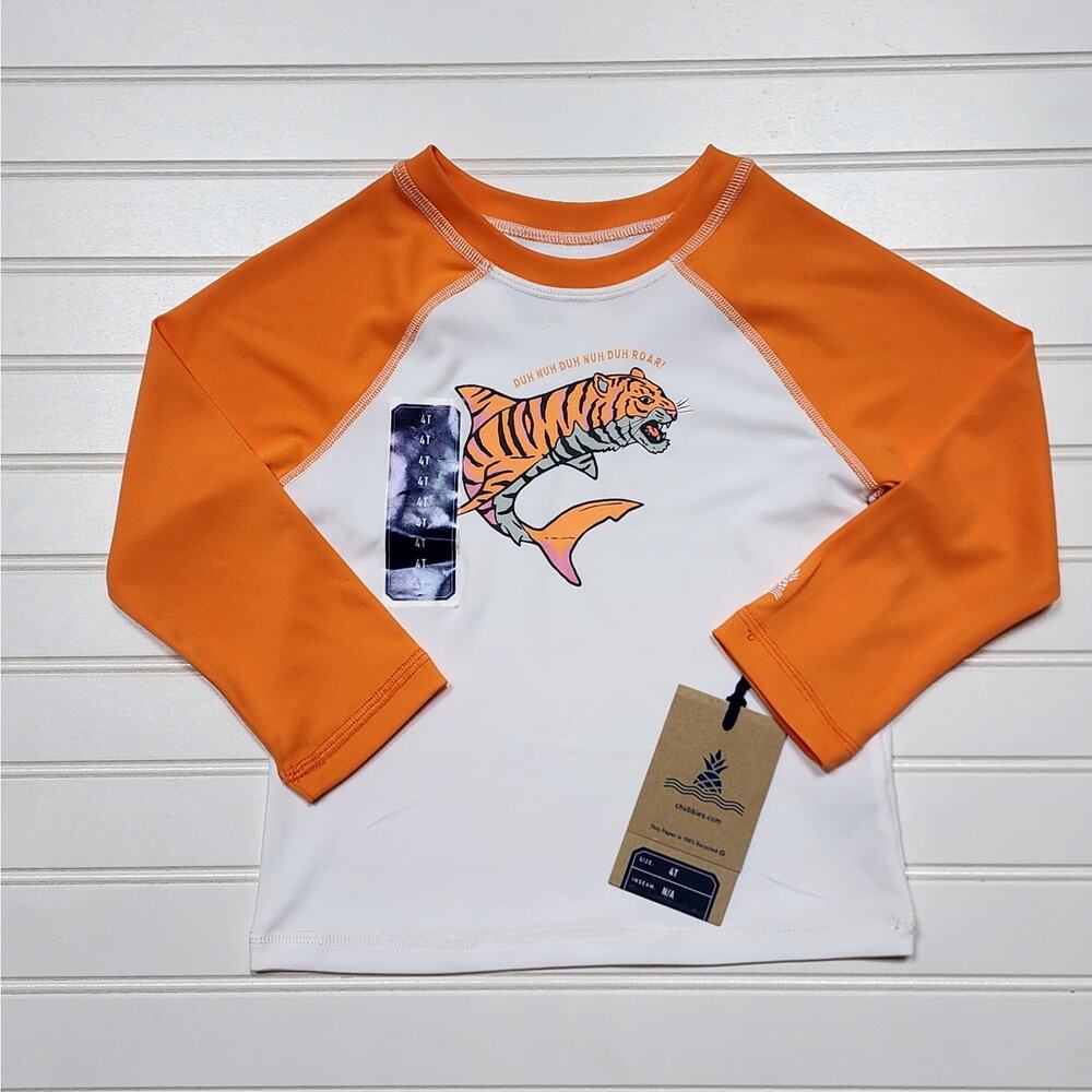 NWT Chubbies The Tiger Shark Toddler Rashguard Size 4T White & Orange